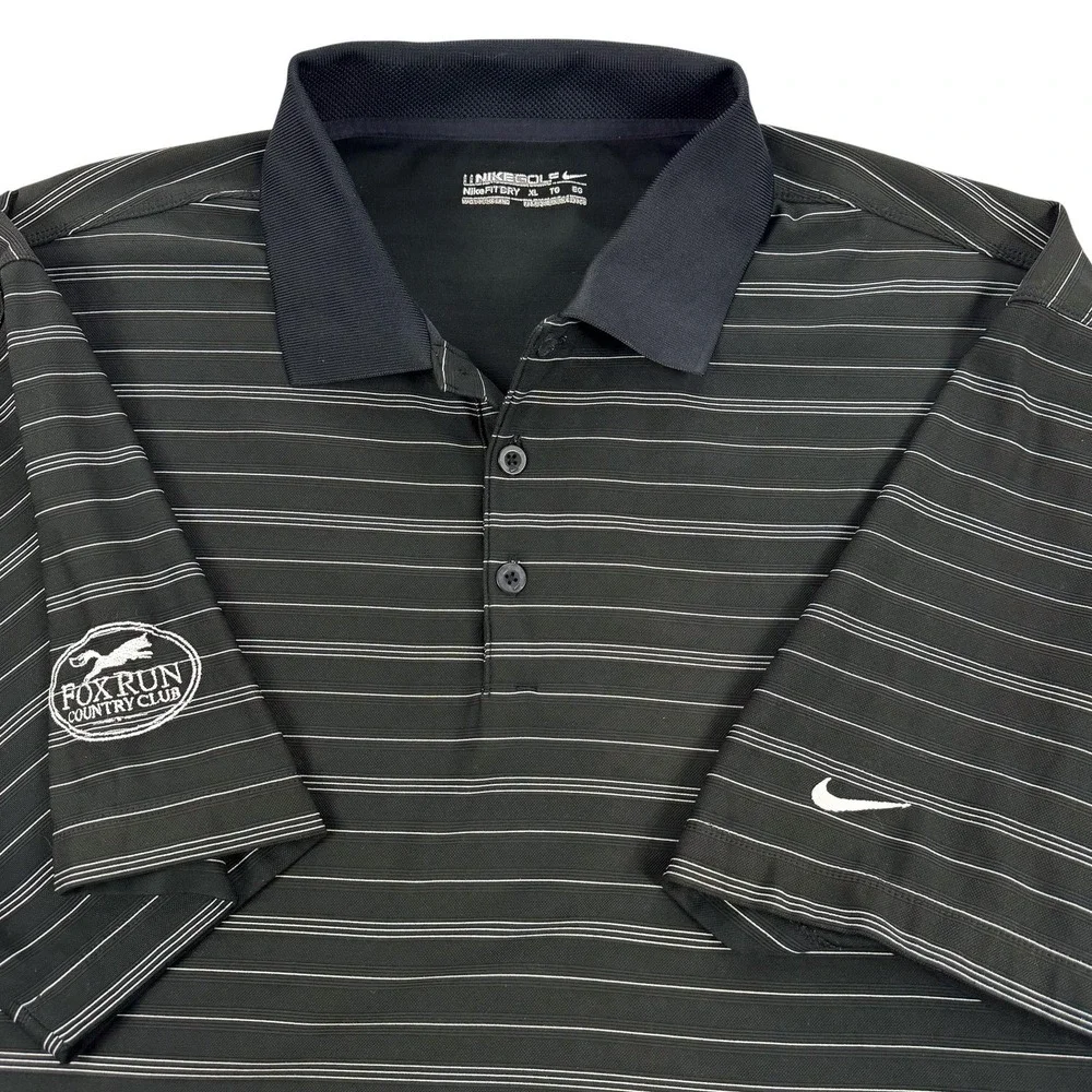Nike Golf Polo Shirt Mens XL Black Stripe Nike FITDRY Fox Run 256650-010